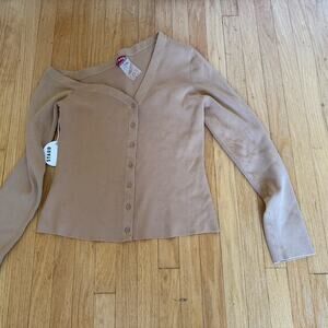 STAUD Craftsman sweater New Off Shoulder button up Tan Carmel Cardigan